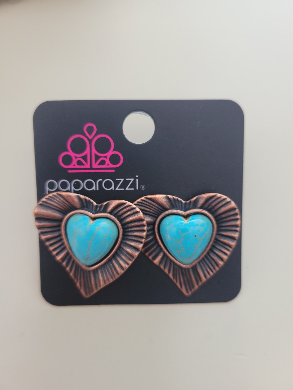 Paparazzi Copper-Tone Heart Earrings with Turquoise Centers